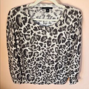 BANANA REPUBLIC 100% Cotton Gray Cheetah Long Sleeve Crewneck Top L